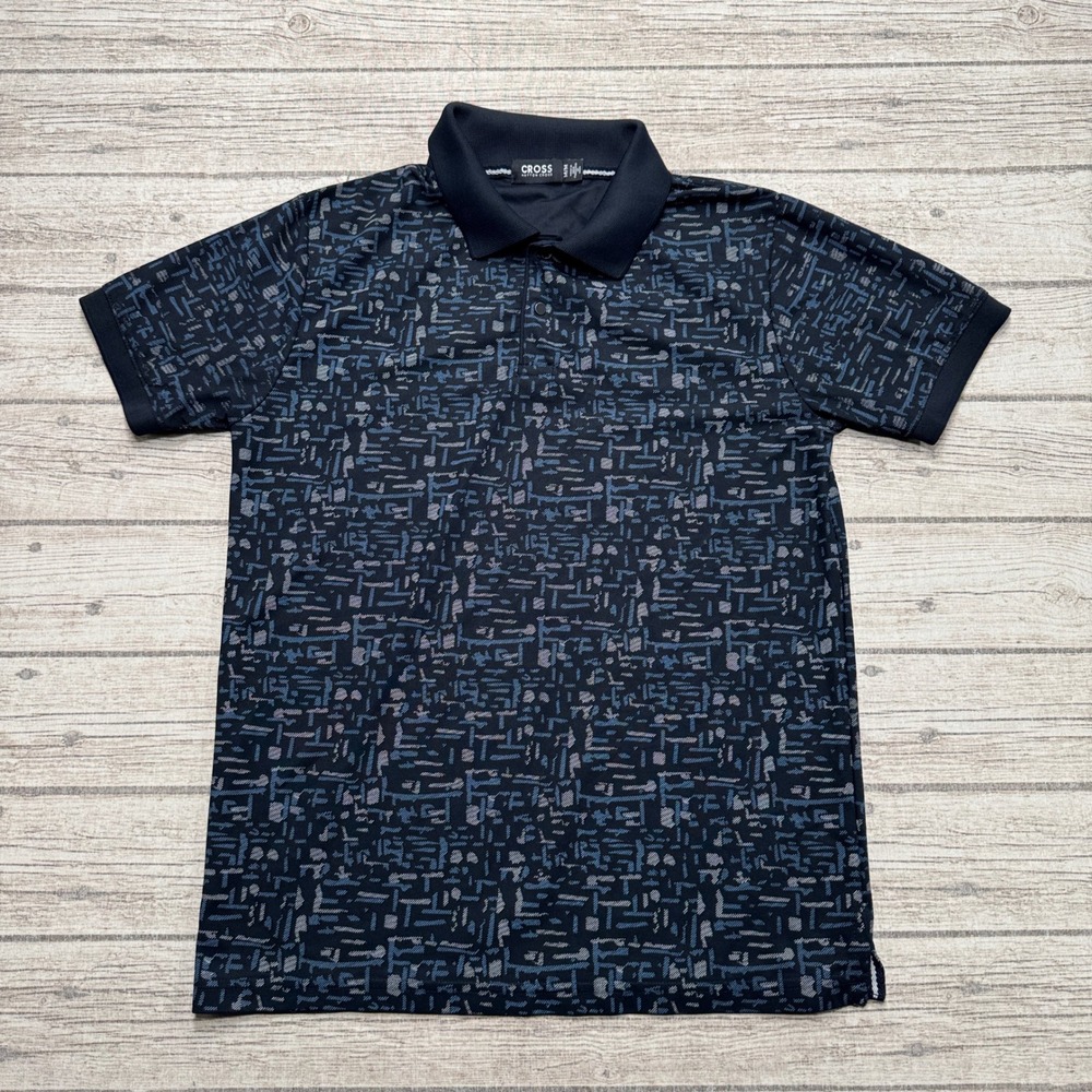 Cross Hatton Cross Polo Shirt Men's Medium Navy Blue AOP Short Sleeve Athletic